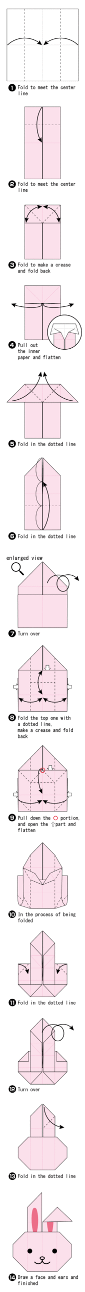 Origami rabbit face folding diagram.