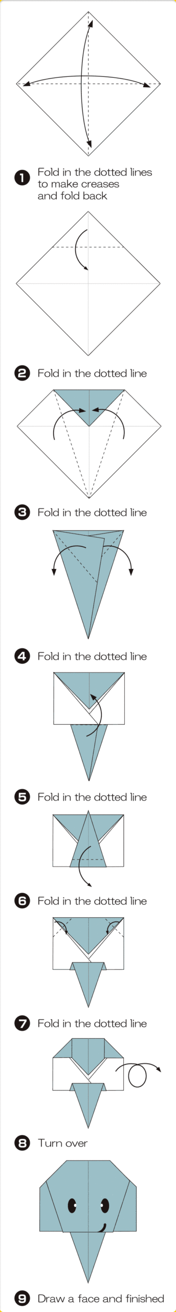 How to fold Elephant(face), step 1