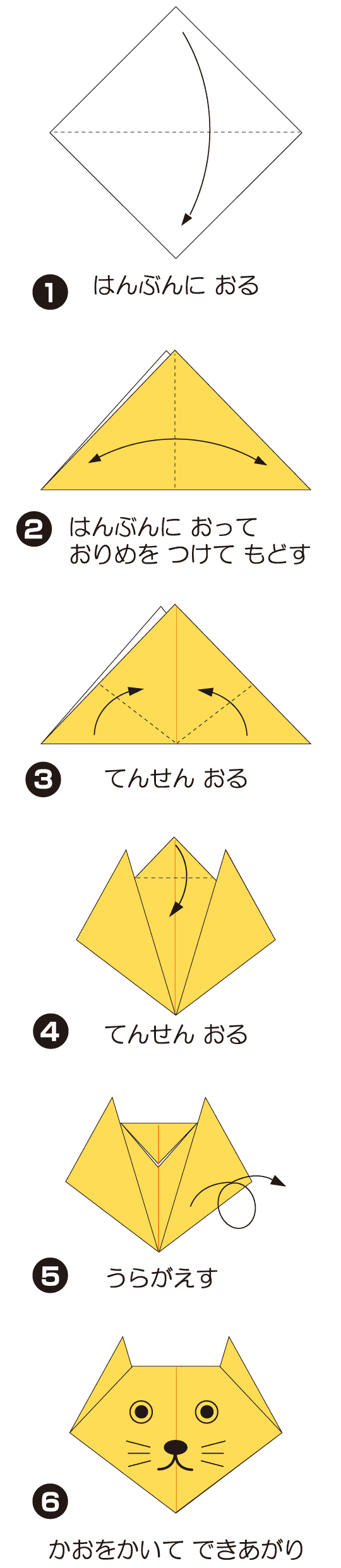 ねこのかおの折り方 手順1