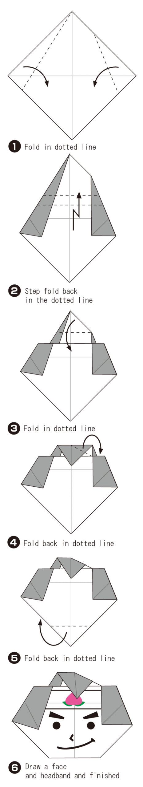 How to fold Momotarou(face), step 1