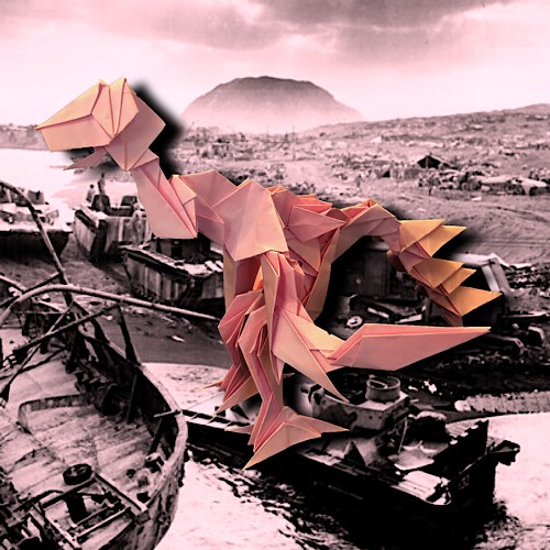 りょうすけ@組み立て折神工房Assembly Origami Workshopさんによる「戦場の閑古龍」 26枚の折り紙