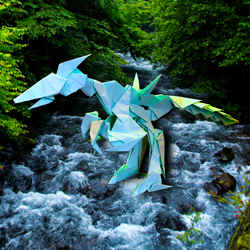りょうすけ@組み立て折神工房Assembly Origami Workshopさんによる「掻回龍ランザック」 20枚の折り紙
