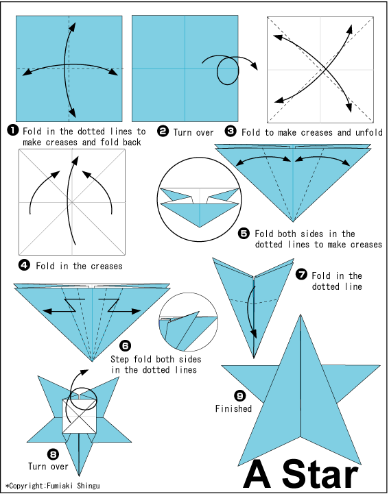 English folding instructions for One-Sheet Five-Pointed Star