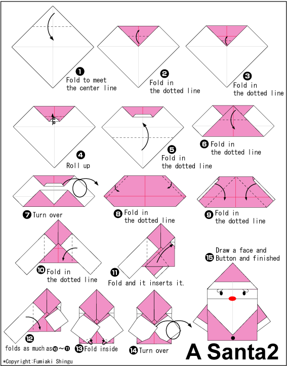 English folding instructions for Santa Claus Figure