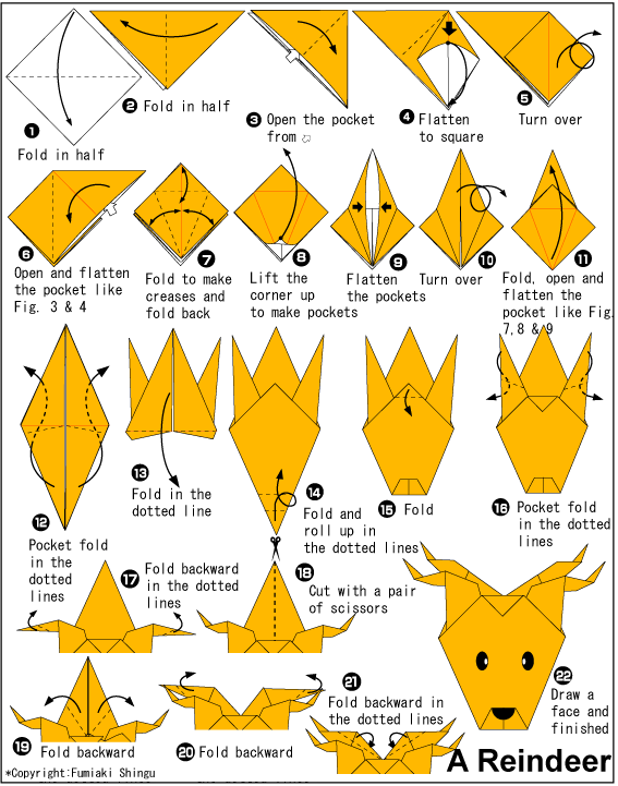 English folding instructions for Reindeer Face