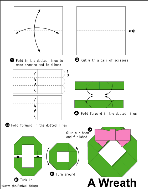 English folding instructions for Easy Christmas Wreath