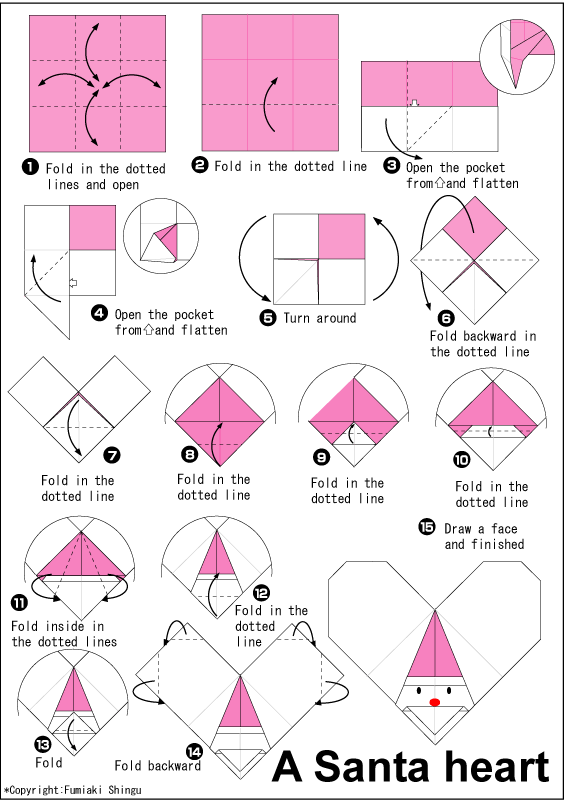 English folding instructions for Heart Santa