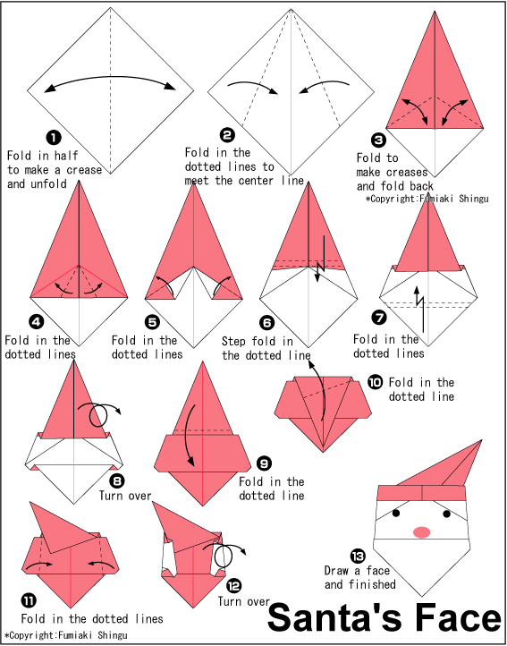 English folding instructions for Santa Face