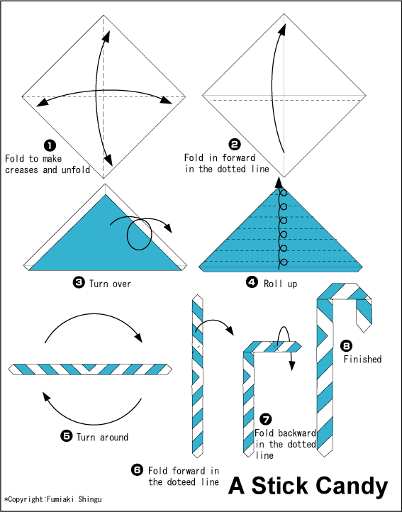 English folding instructions for Stick Candy Ornament