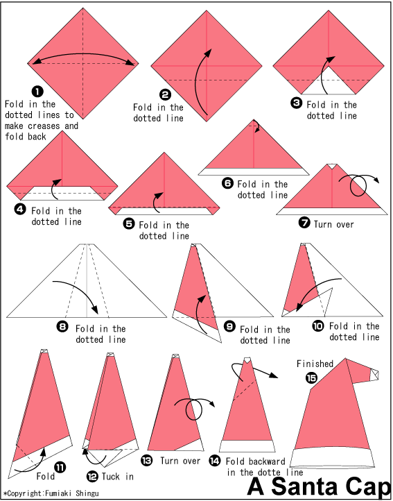 English folding instructions for Easy Santa Hat