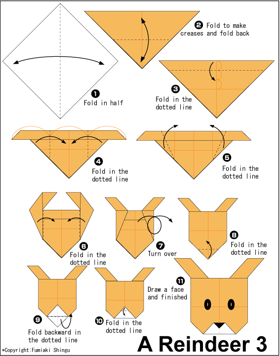 English folding instructions for Reindeer Face 2