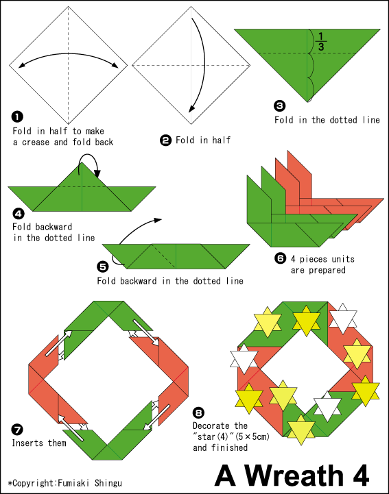 English folding instructions for Four-Unit Wreath