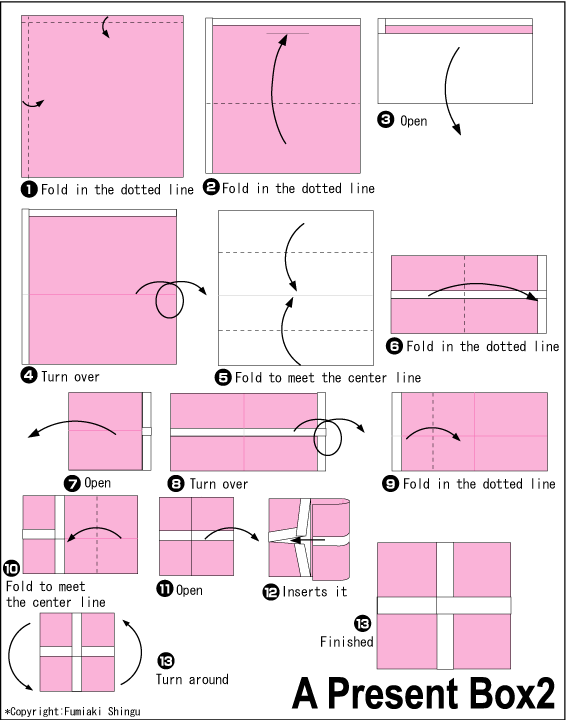 English folding instructions for Flat Present Ornament
