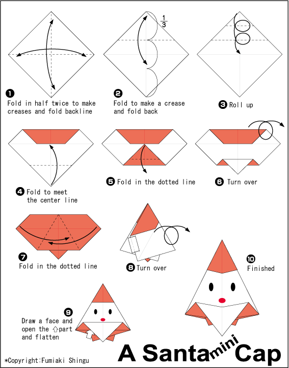 English folding instructions for Mini Santa Cap