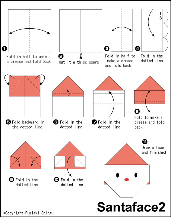 English folding instructions for Easy Santa Face