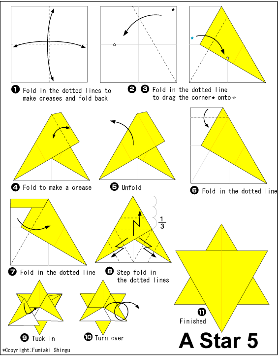 English folding instructions for One-Sheet Six-Pointed Star